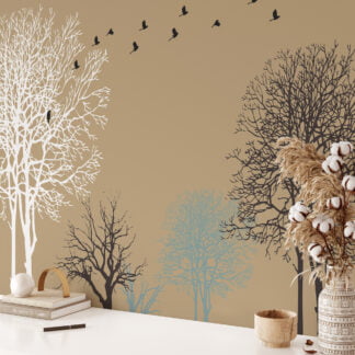 Minimalist Ağaç ve Kuş Desenli Duvar Kağıdı, Modern Duvar Dekoru için Özel Ölçü Duvar Posteri Minimalist Duvar Kağıtları