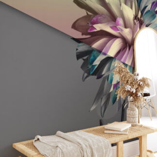 Soyut Çiçek Desenli Gri Arka Planlı Duvar Kağıdı, Modern Yatak Odaları için Duvar Posteri Çiçekli Duvar Kağıtları