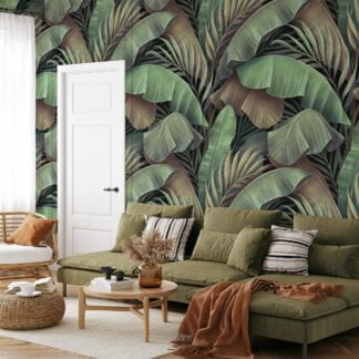 Büyük Tropikal Yeşil Muz Yaprakları Desenli Duvar Kağıdı, Doğa İlhamlı 3D Duvar Kağıdı Yaprak Desenli Duvar Kağıtları