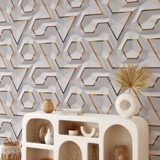 Beyaz Geometrik Modüller Duvar Posteri, Modern Duvar Dekorasyonu için Özel Ölçü Duvar Kağıdı 3D Duvar Kağıtları