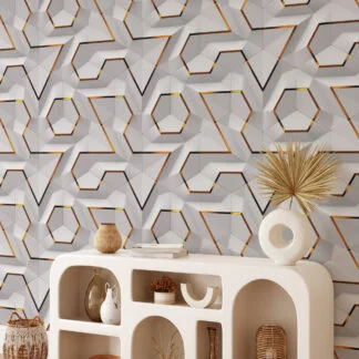 Beyaz Geometrik Modüller Duvar Posteri, Modern Duvar Dekorasyonu için Özel Ölçü Duvar Kağıdı 3D Duvar Kağıtları