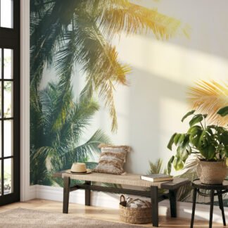 Tropikal Palmiye Ağaçları ve Parlak Güneş Duvar Kağıdı Manzara Duvar Kağıtları