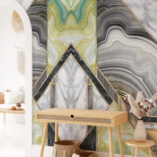 Yeşil ve Altın Mermer Desenli Duvar Kağıdı, Her Oda için Uygun 3D Duvar Posteri Mermer Duvar Kağıtları