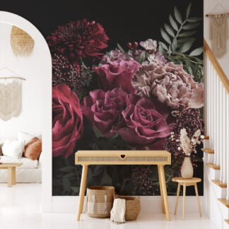 Şık ve Modern Koyu Temalı Gül Buketi Duvar Kağıdı, Çiçek Desenli Duvar Posteri Çiçekli Duvar Kağıtları