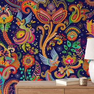 Geleneksel ve Renkli Atmosfer İçin Çiçek Desenli Duvar Kağıdı, Çiçek Motifli Duvar Posteri Çiçekli Duvar Kağıtları
