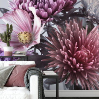 Canlı Büyük Aster Çiçekleri Desenli Duvar Kağıdı, Oturma Odası veya Yatak Odası İçin Renkli ve Etkileyici Çiçekli Duvar Posteri Çiçekli Duvar Kağıtları 2