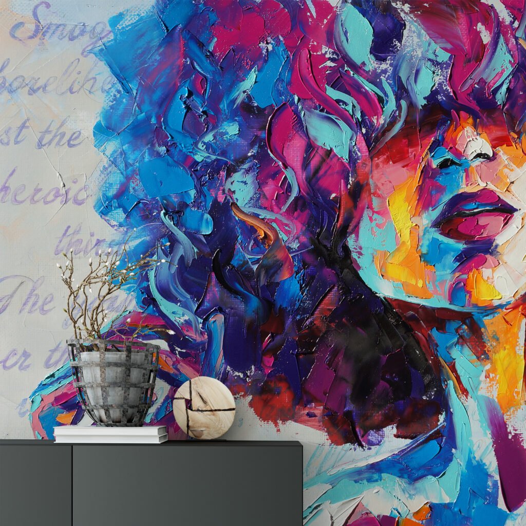 Renkli Pop Art Kız Resmi Duvar Kağıdı, Modern Soyut Sanat Duvar Posteri Soyut Duvar Kağıtları 2