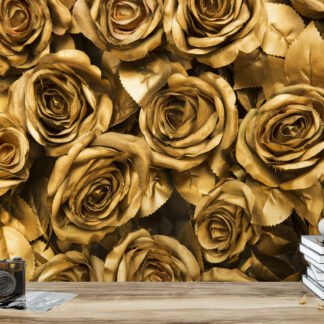 Büyük Altın Gül Desenli Duvar Kağıdı, Zarif ve Lüks Duvar Dekoru için 3D Duvar Posteri Çiçekli Duvar Kağıtları