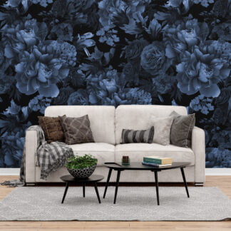 Koyu Mavi Çiçek Buketi Desenli Duvar Kağıdı, Oturma Odası, Banyo ve Yatak Odası İçin Çiçekli Duvar Posteri Çiçekli Duvar Kağıtları