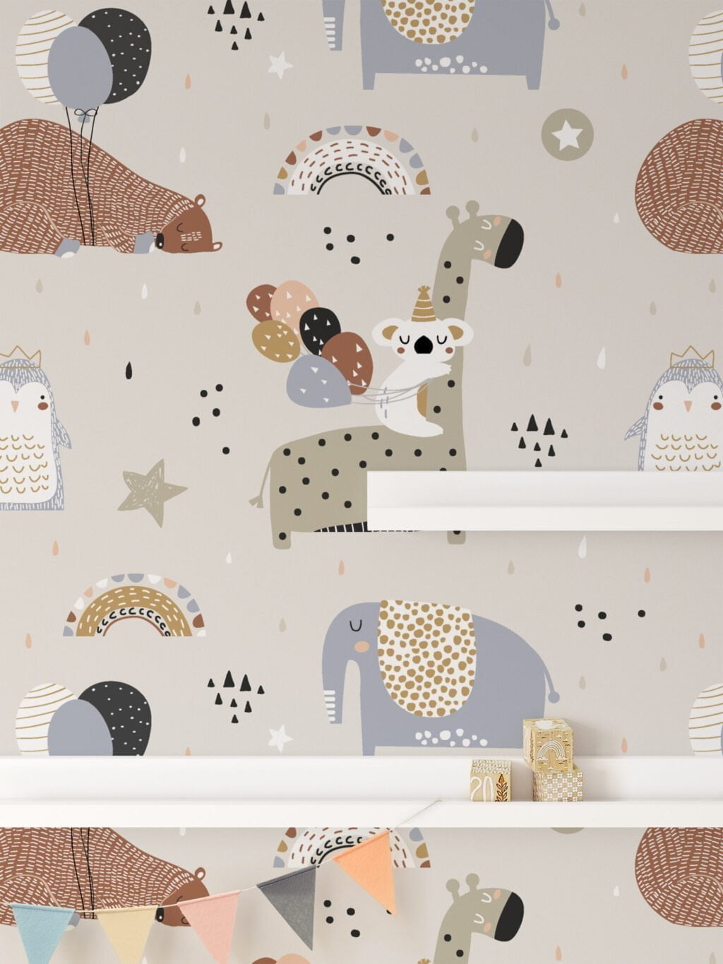 Tatlı Uyuyan Hayvanlarla Soft Renkler Duvar Kağıdı, Hayvan Desenli Çocuk Odası 3D Duvar Posteri Bebek Odası Duvar Kağıtları 6