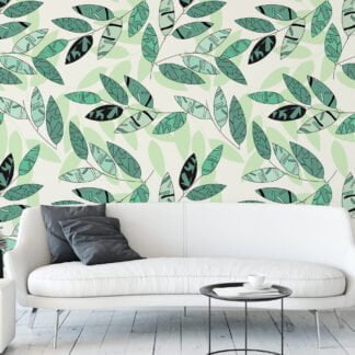 Soyut Yeşil Yapraklar Duvar Kağıdı, Taze Yeşil Botanik Tasarım 3D Duvar Posteri Yaprak Desenli Duvar Kağıtları