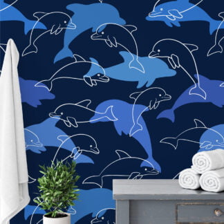 Mavi Yunuslar Desenli Duvar Kağıdı, Sakin Mavi Okyanus Çocuk Odası Duvar Posteri Çocuk Odası Duvar Kağıtları