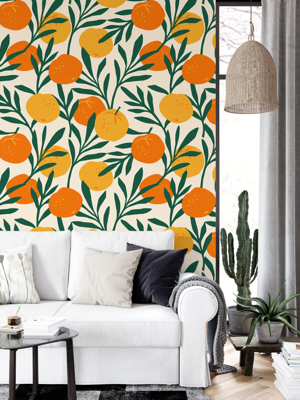 Portakal Desenli Duvar Kağıdı, Canlı Yeşil Yapraklarla Narenciye Duvar Posteri Çiçekli Duvar Kağıtları 4