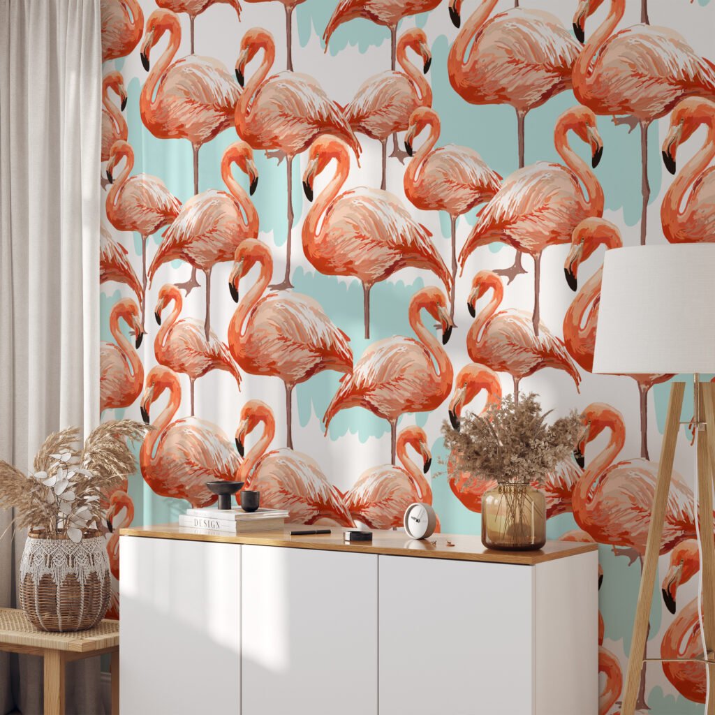 Zarif Soyut Flamingo Desenli Duvar Kağıdı, Tropikal Pembe Duvar Posteri Hayvan Motifli Duvar Kağıtları 2