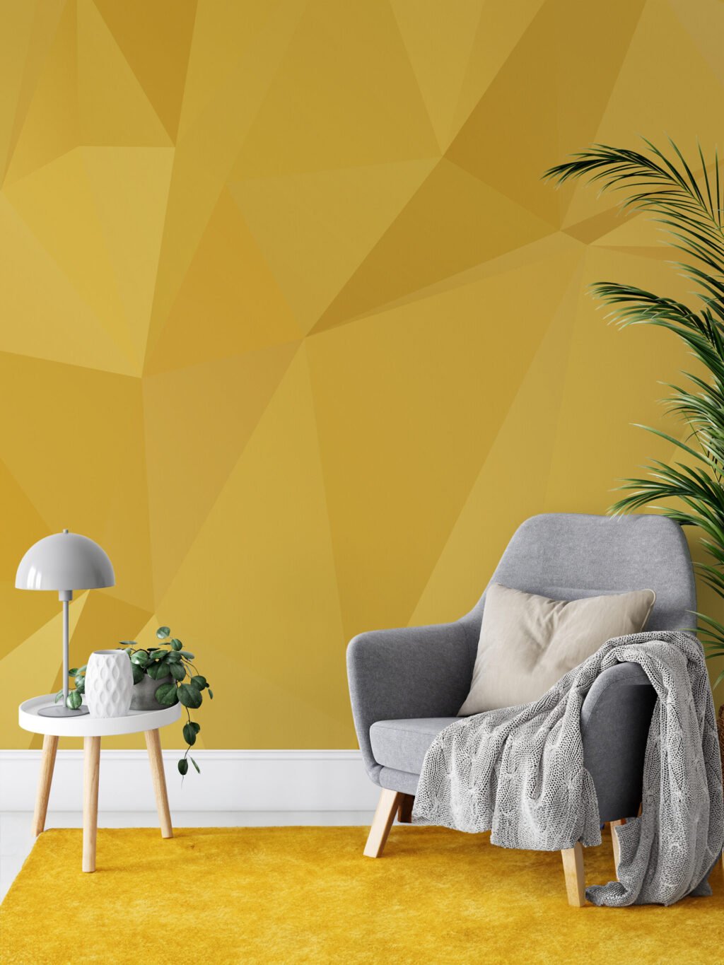 Sarı Soyut Üçgenler Geometrik Desen Duvar Kağıdı, Modern 3D Duvar Kağıdı Geometrik Duvar Kağıtları 4