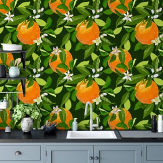 Portakal Desenli Duvar Kağıdı, Tropikal Taze Narenciye 3D Duvar Posteri Tropikal Duvar Kağıtları