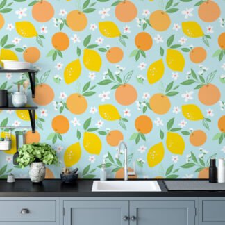 Portakallar ve Limonlar Duvar Kağıdı, Narenciye Çiçekleri 3D Duvar Kağıdı Yiyecek & İçecek Duvar Kağıtları