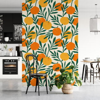 Portakal Desenli Duvar Kağıdı, Canlı Yeşil Yapraklarla Narenciye Duvar Posteri Çiçekli Duvar Kağıtları