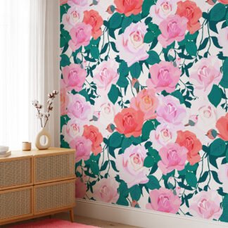Çiçekli Güller Flat Art Duvar Kağıdı, Romantik Gül Bahçesi 3D Duvar Kağıdı Çiçekli Duvar Kağıtları