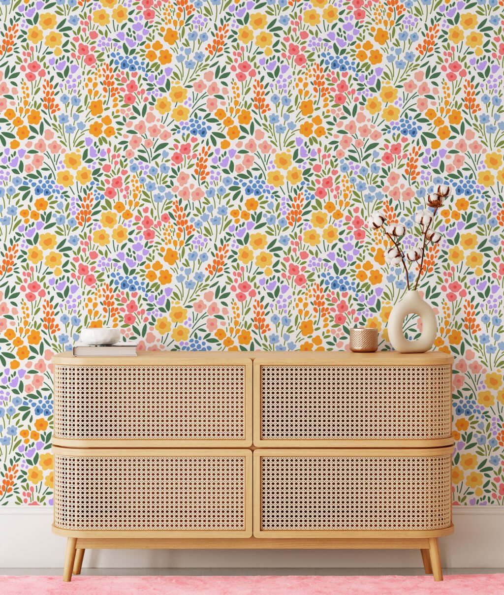 Renkli Küçük Çiçek Desenli Duvar Kağıdı, Canlı Çiçek Bahçesi Duvar Posteri Çiçekli Duvar Kağıtları 3