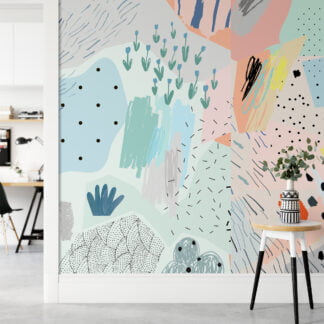Soyut Fırça Lekeleri ve Pastel Renklerle Şekiller Duvar Kağıdı Bebek Odası Duvar Kağıtları