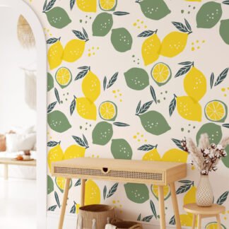 Limon ve Yapraklar Duvar Kağıdı, Canlı Limon Bahçesi Duvar Posteri Çiçekli Duvar Kağıtları