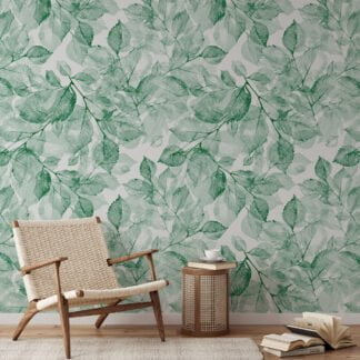 Sulu Boya Stili Yeşil Yapraklar Deseni Duvar Kağıdı, Huzurlu Yeşil Bitki Örtüsü Duvar Kağıdı Suluboya Duvar Kağıtları