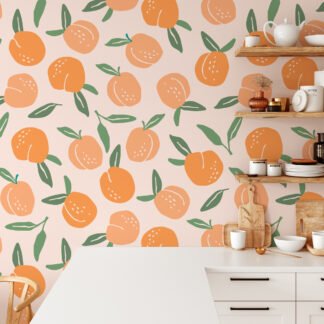 Flat Art Şeftali Desenli Duvar Kağıdı, Pastel Tuval Üzerinde Şeftaliler 3D Duvar Kağıdı Yiyecek & İçecek Duvar Kağıtları