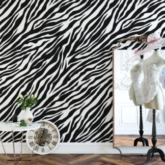 Zebra Derisi Baskı Deseni Duvar Kağıdı, Klasik Siyah & Beyaz Çizgili Tasarım 3D Duvar Kağıdı Hayvan Motifli Duvar Kağıtları