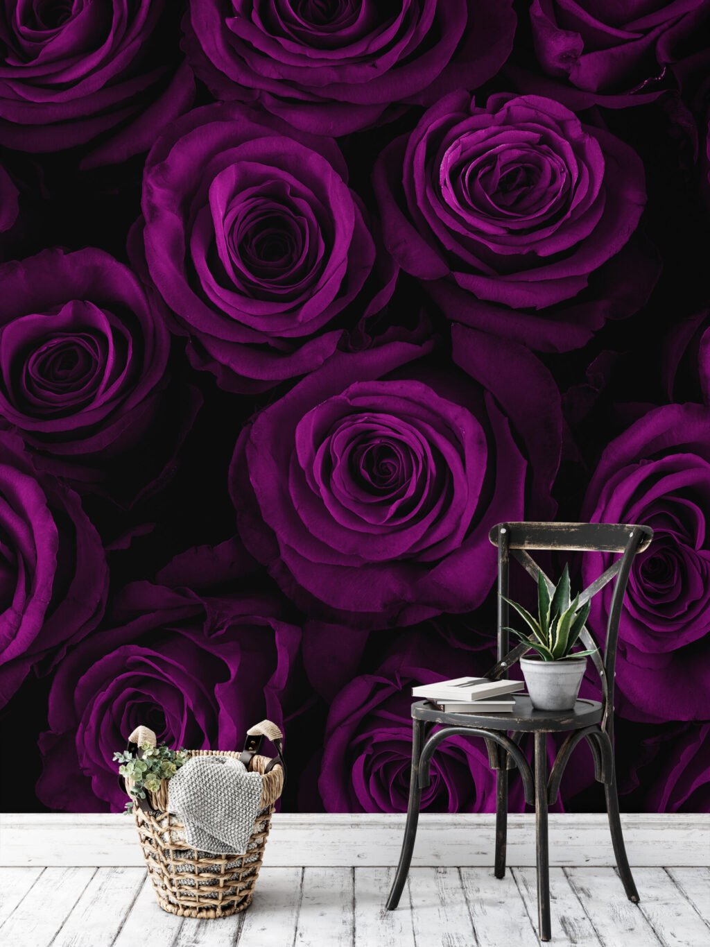 Floral Derin Mor Gül Duvar Kağıdı, Gece Yarısı Kadife Gül Duvar Posterleri Çiçekli Duvar Kağıtları 2