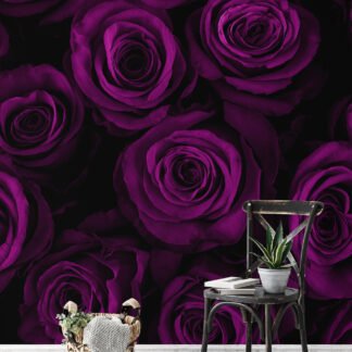 Floral Derin Mor Gül Duvar Kağıdı, Gece Yarısı Kadife Gül Duvar Posterleri Çiçekli Duvar Kağıtları