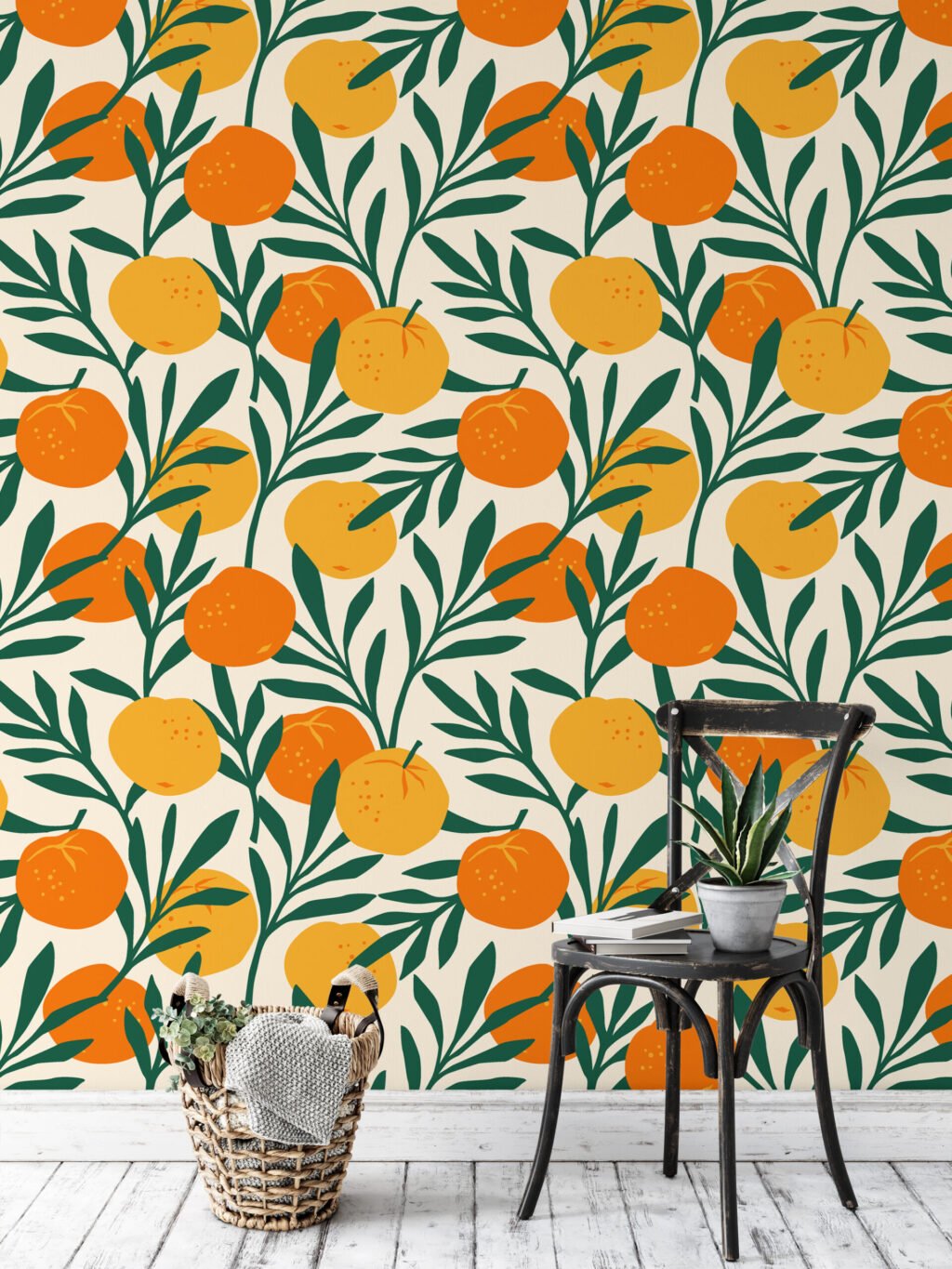 Portakal Desenli Duvar Kağıdı, Canlı Yeşil Yapraklarla Narenciye Duvar Posteri Çiçekli Duvar Kağıtları 5