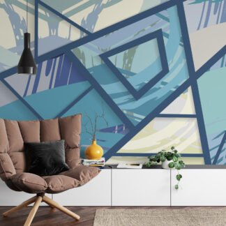 Modern Mavi Sıçramalar ile Büyük Geometrik Duvar Kağıdı, Mavi Açılı Desenli 3D Duvar Posteri 3D Duvar Kağıtları