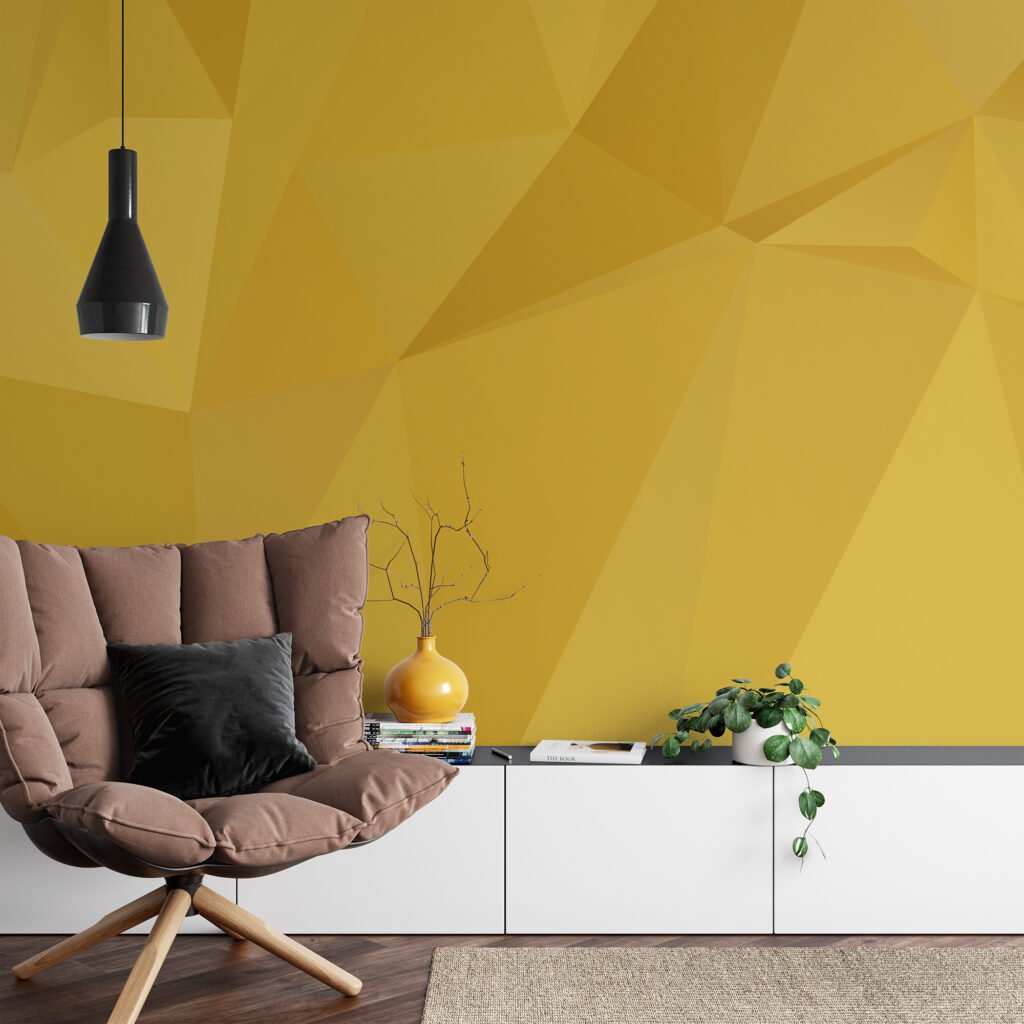 Sarı Soyut Üçgenler Geometrik Desen Duvar Kağıdı, Modern 3D Duvar Kağıdı Geometrik Duvar Kağıtları 5