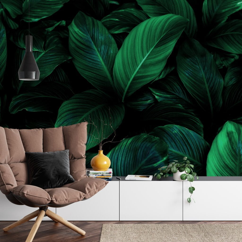 Tropikal Temalı Koyu Cannifolium Bitki Yaprakları Duvar Kağıdı, Mistik Tropikal Duvar Kağıdı Yaprak Desenli Duvar Kağıtları 4