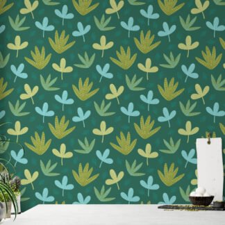 Soyut Yeşil Yaprak Şekilleri Duvar Kağıdı, Yaprak Deseni 3D Duvar Posteri Yaprak Desenli Duvar Kağıtları