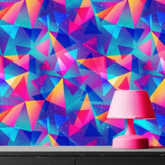 Retro Tarzı Soyut Renkli Üçgenler Duvar Kağıdı, Elektrikli Retro Duvar Kağıdı Geometrik Duvar Kağıtları