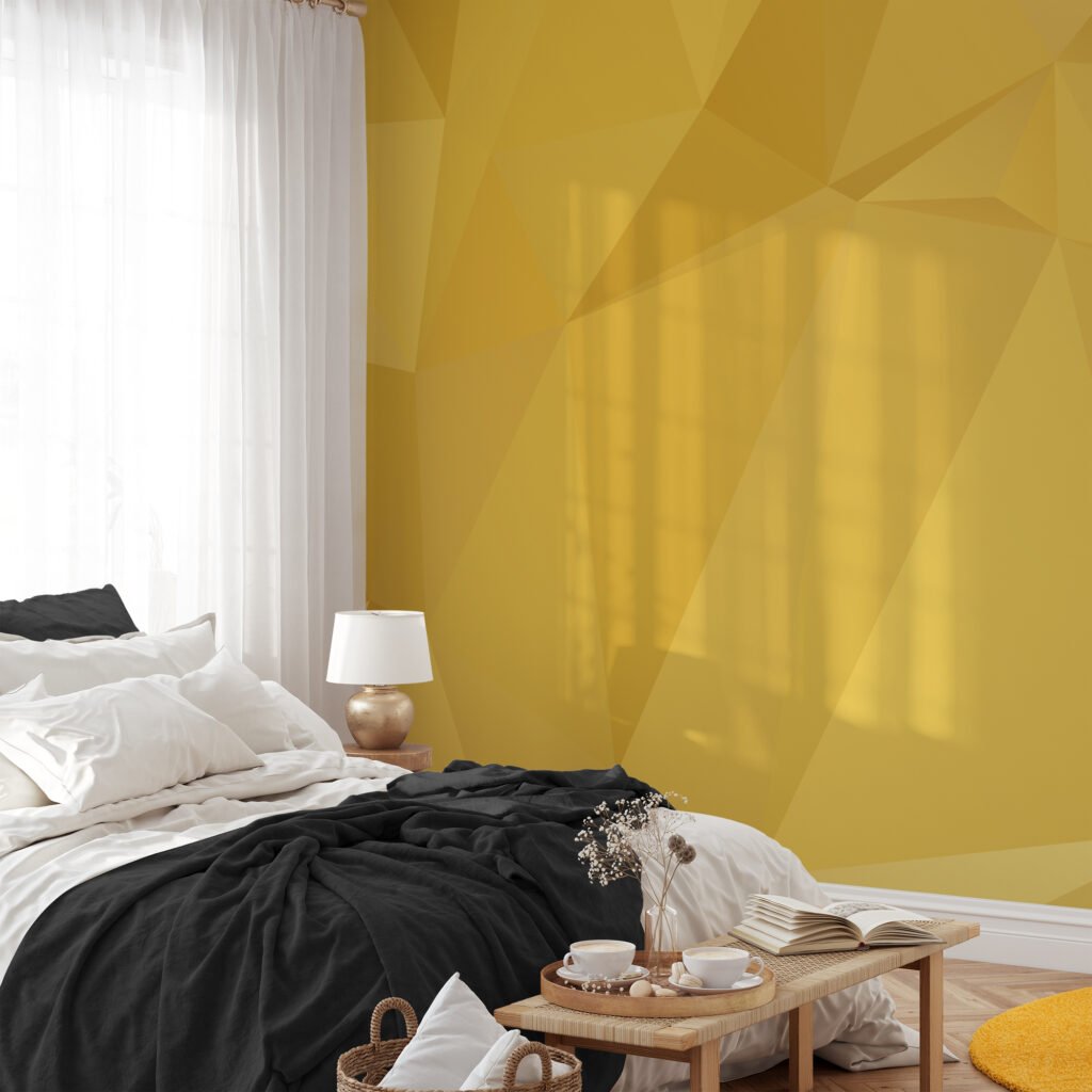 Sarı Soyut Üçgenler Geometrik Desen Duvar Kağıdı, Modern 3D Duvar Kağıdı Geometrik Duvar Kağıtları 6