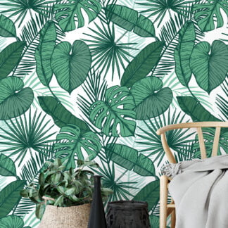 Yeşil Tropikal Yapraklar Duvar Kağıdı, Doğa Temalı 3D Duvar Posteri Tropikal Duvar Kağıtları