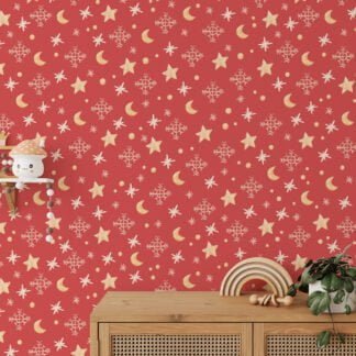 Noel Temalı Yıldızlar ve Ay Duvar Kağıdı, Tatil Yıldızları ve Kar Taneleri 3D Duvar Posteri Bebek Odası Duvar Kağıtları