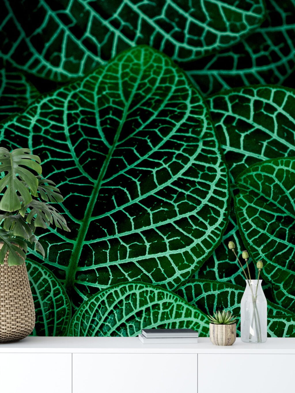 Koyu Yeşil Bitkiler Duvar Kağıdı, Botanik Yaprak Desenli Duvar Kağıdı Yaprak Desenli Duvar Kağıtları 6
