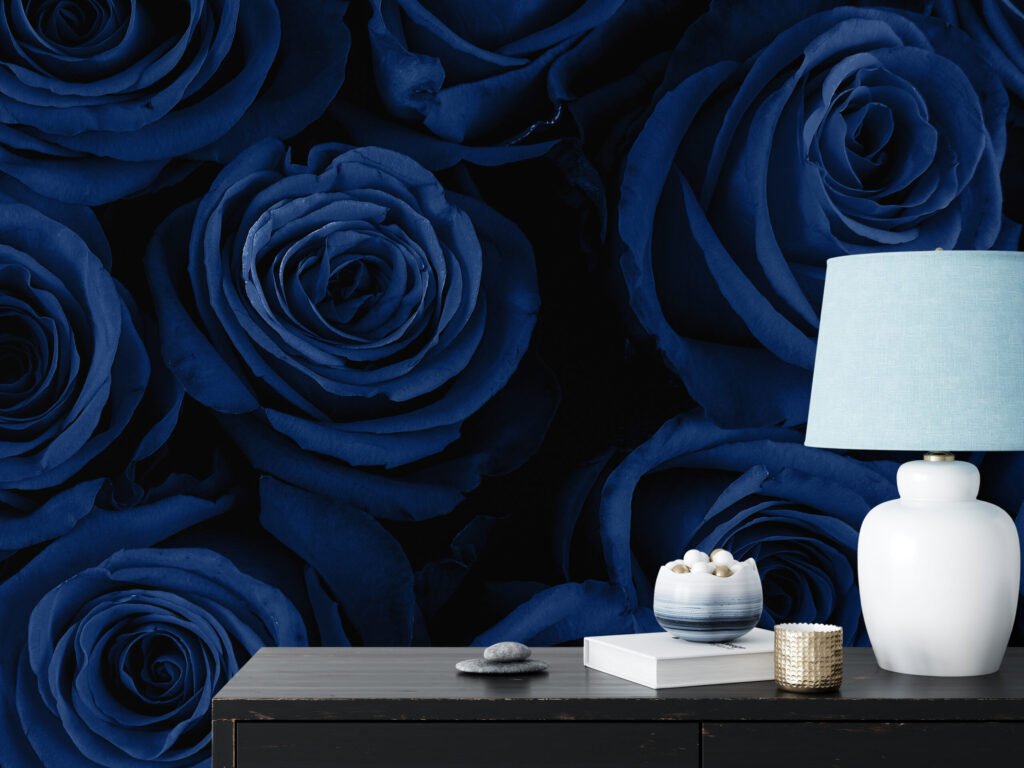 Floral Koyu Mavi Gül Duvar Kağıdı, Gece Yarısı Zarif Çiçek Duvar Posterleri Çiçekli Duvar Kağıtları 6