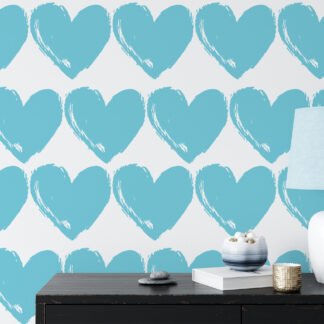 Açık Mavi Kalp Desenli Duvar Kağıdı, Mavi Kalp Desenli Bebek Odası 3D Duvar Posteri Bebek Odası Duvar Kağıtları