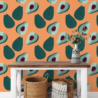 Avokado Meyve Desenli Duvar Kağıdı, Modern Mutfak Temalı 3D Duvar Kağıdı Yiyecek & İçecek Duvar Kağıtları