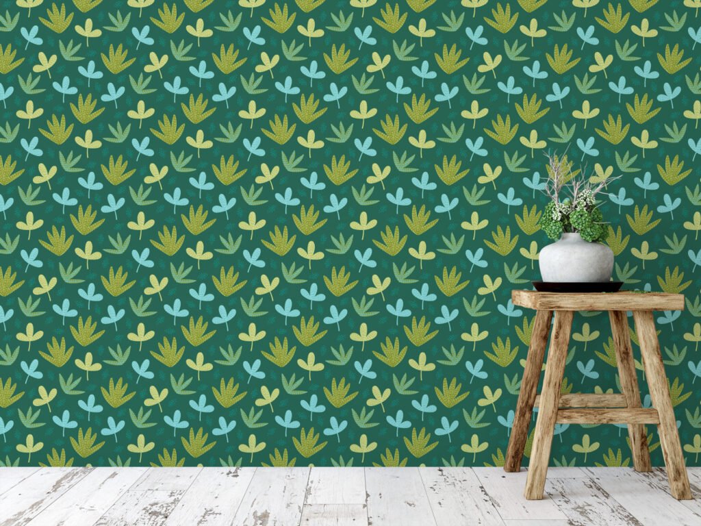 Soyut Yeşil Yaprak Şekilleri Duvar Kağıdı, Yaprak Deseni 3D Duvar Posteri Yaprak Desenli Duvar Kağıtları 4