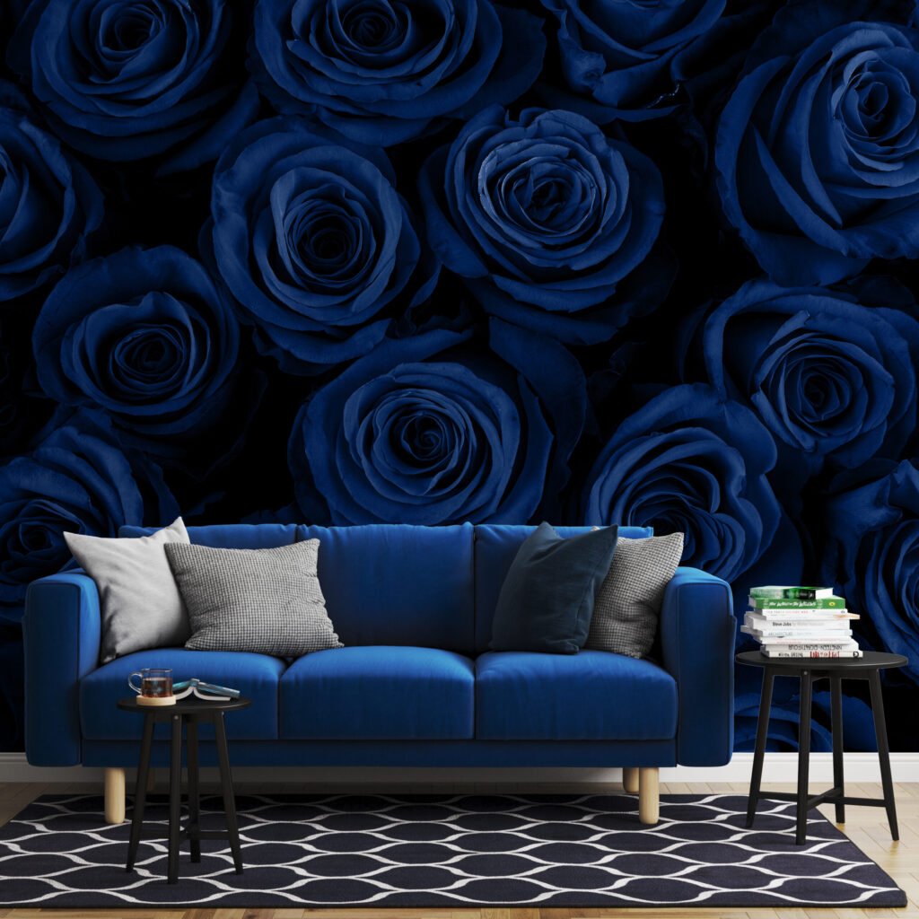 Floral Koyu Mavi Gül Duvar Kağıdı, Gece Yarısı Zarif Çiçek Duvar Posterleri Çiçekli Duvar Kağıtları 2
