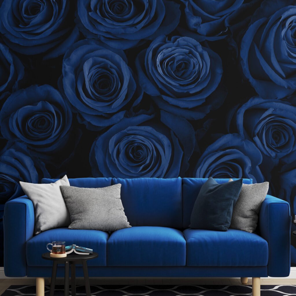 Floral Koyu Mavi Gül Duvar Kağıdı, Gece Yarısı Zarif Çiçek Duvar Posterleri Çiçekli Duvar Kağıtları 3