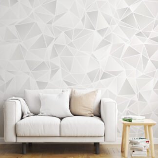 Geometrik Beyaz Ve Gri Üçgenler Duvar Kağıdı, 3D Modern Lüks Duvar Kağıdı 3D Duvar Kağıtları