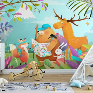 Renkli Karikatür Orman Hayvanları Çocuk Odası Duvar Kağıdı Çocuk Odası Duvar Kağıtları