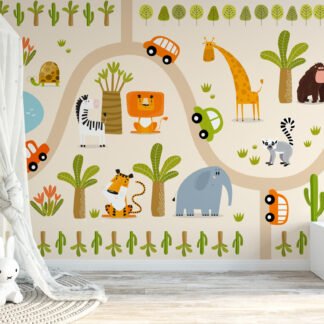 Sevimli Hayvanlar ve Ağaçlar Çocuk Odası Duvar Kağıdı Bebek Odası Duvar Kağıtları